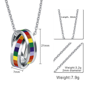 GUNGNEER Double Circle Rainbow Necklace Stainless Steel Pride Bracelet Jewelry Set