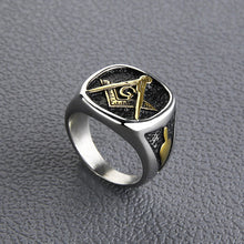 Load image into Gallery viewer, GUNGNEER Stainless Steel Freemason Masonic Signet Ring Silvertone Chain Bracelet Jewelry Set Men