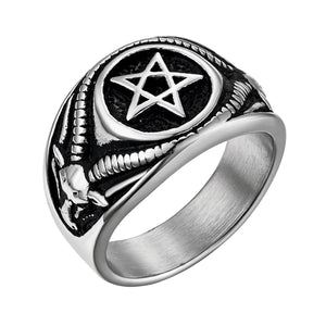 GUNGNEER Wicca Pagan Pentagram Vintage Pendant Necklace Ring Stainless Steel Jewelry Set