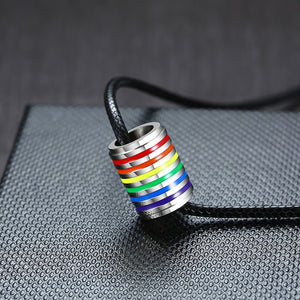 GUNGNEER Stainless Steel Pride Rainbow Necklace LGBT Ring Jewelry Set For Men Women