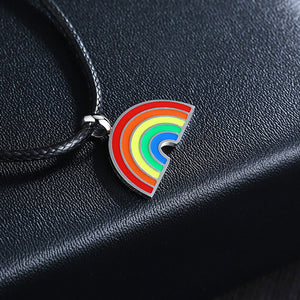 GUNGNEER Pride Rainbow Necklace Stainless Steel LGBT Ring Jewelry Set For Men Women