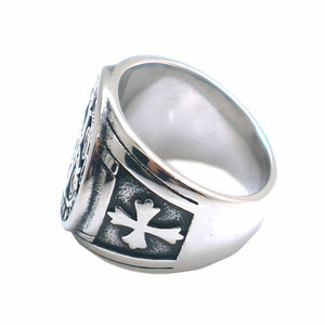 GUNGNEER 2 Pcs Protect Us St Michael Cross Ring Stainless Steel Guardian Jewelry Accessory Set