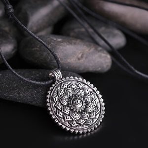 GUNGNEER Om Lotus Flower Necklace Rope Chain Sanskrit Jewelry Accessory For Men Women