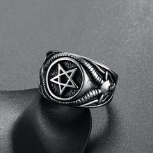 Load image into Gallery viewer, GUNGNEER Wicca Pagan Pentagram Vintage Pendant Necklace Ring Stainless Steel Jewelry Set