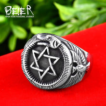 Load image into Gallery viewer, GUNGNEER Seal of Solomon David Star Ring Stainless Steel Jewish Occult Jewelry For Men