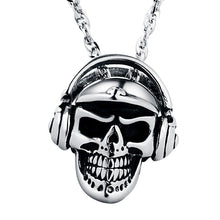 Load image into Gallery viewer, GUNGNEER Skull Headphone Skeleton Pendant Necklace Stainless Steel Gothic Punk Biker Jewelry