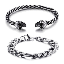 Load image into Gallery viewer, GUNGNEER 2 Pcs Norse Viking Wolf Heads Charm Bangle Bracelet Stainless Steel Jewelry Set