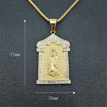 Load image into Gallery viewer, GUNGNEER Christian Miraculous Iced Out Virgin Mary Pendant Necklace Stainless Steel Jewelry