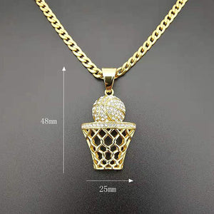 GUNGNEER Basketball Necklace Stainless Steel Hip Hop Chain Jewelry For Boys Girls