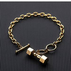 GUNGNEER Stainless Steel Basketball Necklace Dumbbell Charm Bracelet Hip Hop Chain Jewelry Set