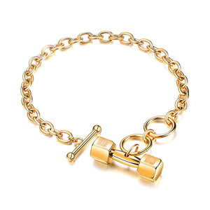 GUNGNEER Stainless Steel Basketball Necklace Dumbbell Charm Bracelet Hip Hop Chain Jewelry Set