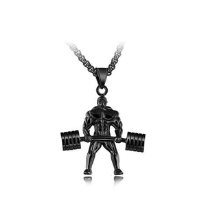 GUNGNEER Stainless Steel Fitness Muscular Man Weightlifting Pendant Necklace Workout Jewelry
