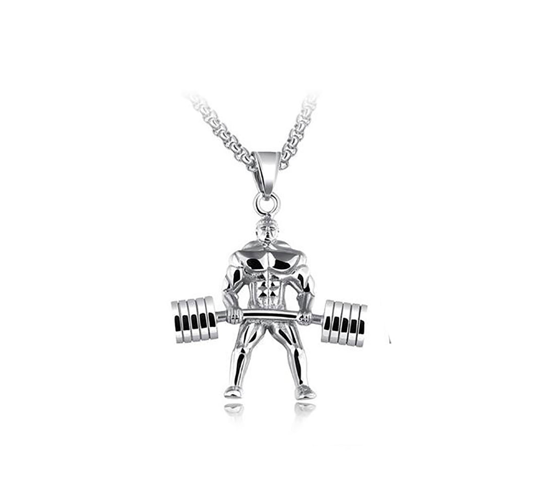 GUNGNEER Stainless Steel Fitness Muscular Man Weightlifting Pendant Necklace Workout Jewelry