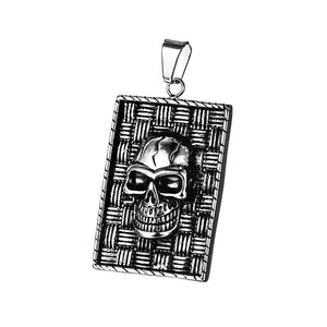 GUNGNEER Halloween Geometric Square Stainless Steel Skull Pendant Necklaces Jewelry Men Women