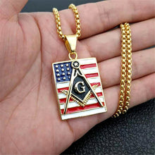 Load image into Gallery viewer, GUNGNEER American Flag Freemason Pendant Necklace Biker Jewelry Gift For Men