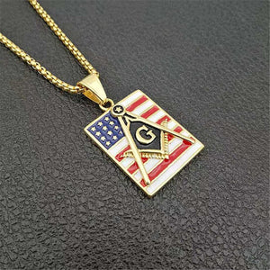 GUNGNEER American Flag Freemason Pendant Necklace Biker Jewelry Gift For Men