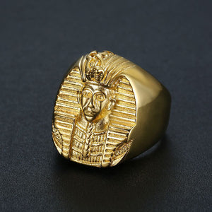 GUNGNEER Stainless Steel Egyptian Pharaoh Pendant Necklace Pyramid Ring Jewelry Set Men Women
