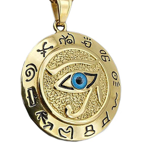GUNGNEER Stainless Steel Eye of Horus Pendant Necklace Iced Out Ring Egyptian Jewelry Set