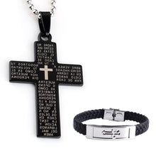 Load image into Gallery viewer, GUNGNEER Stainless Steel Cross Leather Bracelet Jesus Beaded Necklace Jewelry Accessory Gift Set
