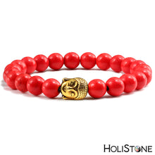 Load image into Gallery viewer, HoliStone Turquoises White Red Yellow Blue 8mm Natural Stone Bracelet with Buddha Head ? Anxiety Relief Lucky Charm for Women and Men