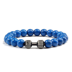 GUNGNEER Natural Stone Dumbbell Bead Workout Bracelet Gym Sport Fitness Jewelry for Men Women