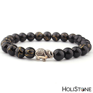 HoliStone Natural Stone Bead Elephant Lucky Charm Bracelet for Women and Men ? Yoga Meditation Healing Balancing Energy Bracelet