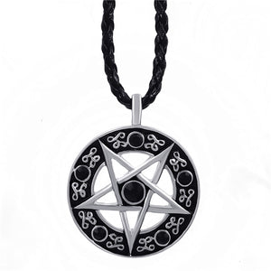 GUNGNEER Stainless Steel Satan Cross Ring Satanic Pentagram Necklace Jewelry Set