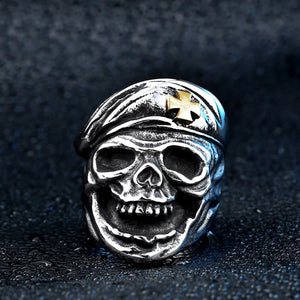 GUNGNEER 2 Pcs Punk Stainless Steel Viking Pirate Skull Ring Halloween Jewelry Set Men Women