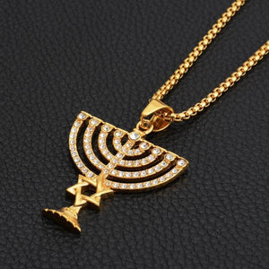 GUNGNEER David Star Menorah Necklace Hexagram Israel Jewelry Accessory For Men Women