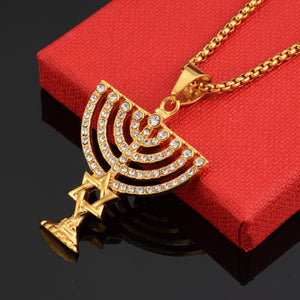 GUNGNEER David Star Menorah Necklace Hexagram Israel Jewelry Accessory For Men Women