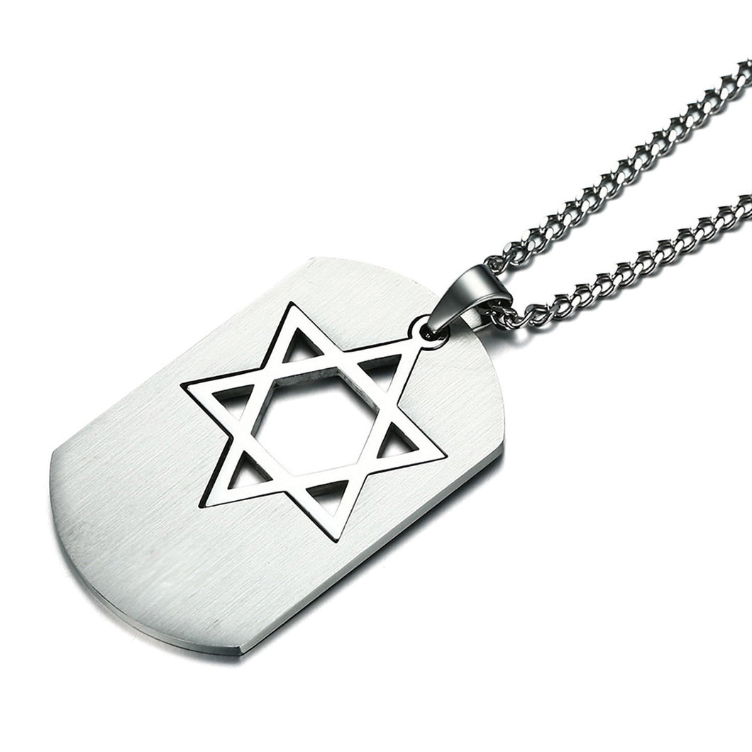 GUNGNEER Stainless Steel David Star Necklace Jewish Israel Jewelry Accessory For Men
