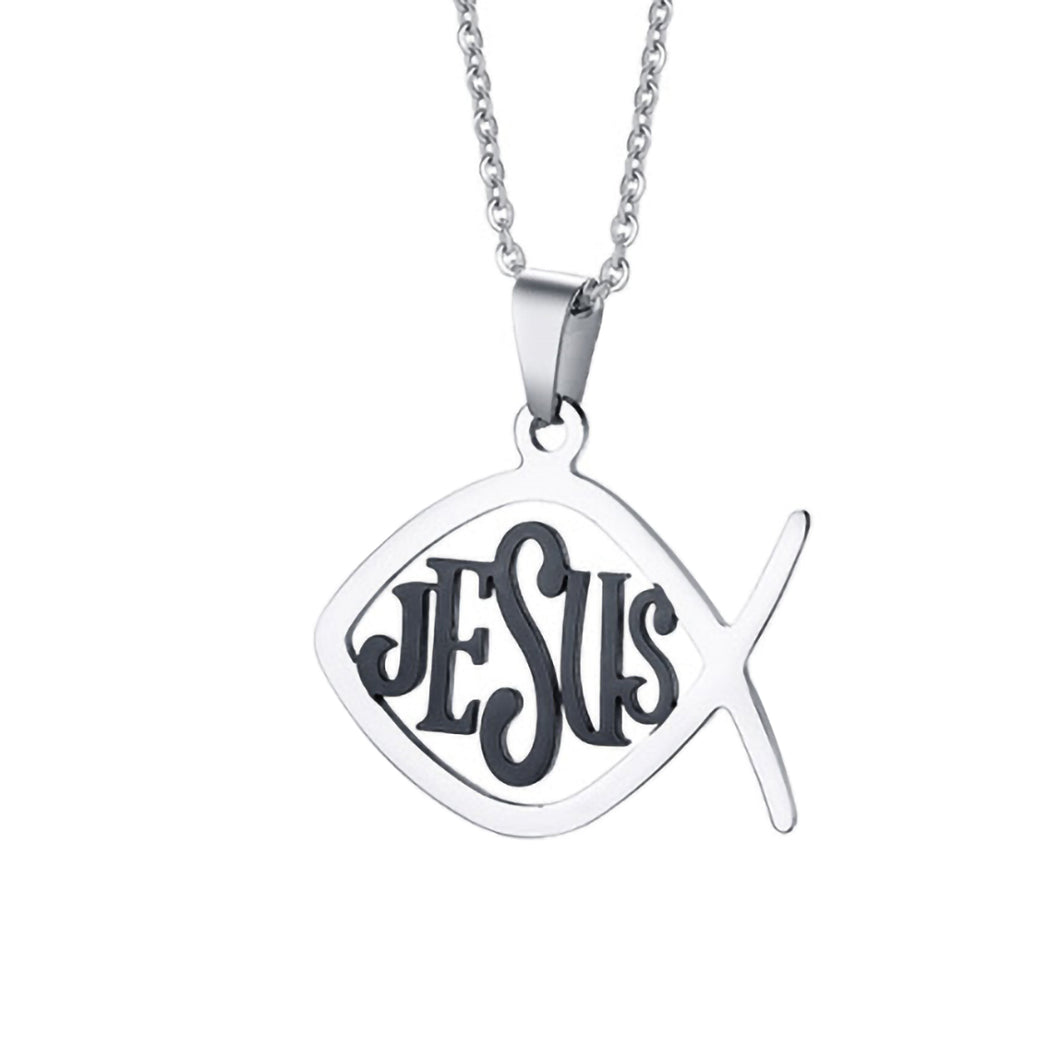 GUNGNEER Jesus Cross Pendant Necklace Stainless Steel Christ Jewelry Gift For Men Women
