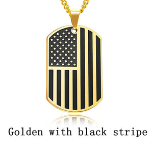 GUNGNEER Stainless Steel Statement US America Flag Dog Tag Pendants Necklaces Jewelry Men Women