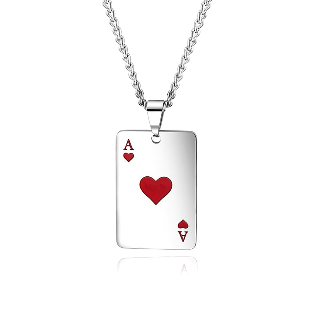 GUNGNEER Stainless Steel Red Black Ace of Spade heart Poker Pendant Necklace Jewelry Men Women