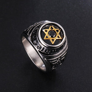GUNGNEER Men's Stainless Steel David Star Ring Jewish Occult Biker Jewelry Accessory Gift