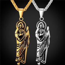 Load image into Gallery viewer, GUNGNEER Stainless Steel Jesus Cross Necklace Saint Benedict Keychain Christian Jewelry Set