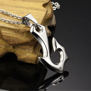 GUNGNEER Men Stainless Steel Fish Hook Necklace Leather Bracelet Hawaiian Island Jewelry Set