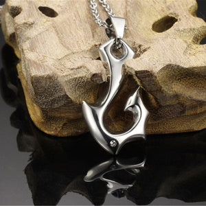 GUNGNEER Men Stainless Steel Fish Hook Necklace Leather Bracelet Hawaiian Island Jewelry Set