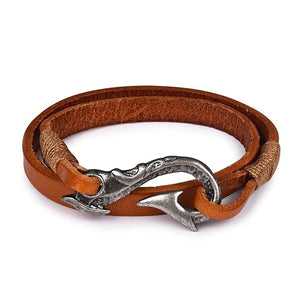 GUNGNEER Multilayer Leather Rope Chain Fish Hook Bracelet Hawaiian Jewelry For Men Women