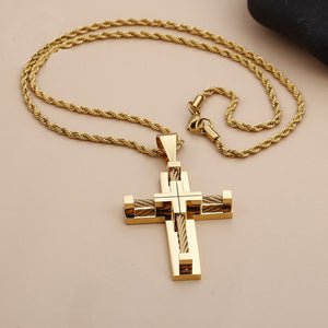 GUNGNEER Multilayer Christian Pendant Necklace Cross Jesus Gift Accessory For Men Women