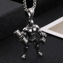 Load image into Gallery viewer, GUNGNEER Stainless Steel Muscle Man Pendant Necklace Dumbbell Fitness Sport Jewelry Men Women