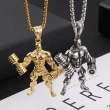 Load image into Gallery viewer, GUNGNEER Stainless Steel Muscle Man Pendant Necklace Dumbbell Fitness Sport Jewelry Men Women