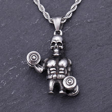 Load image into Gallery viewer, GUNGNEER Punk Muscle Skull Pendant Necklace Fitness Dumbbell Stainless Steel Jewelry Men Women