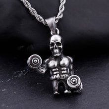 Load image into Gallery viewer, GUNGNEER Punk Muscle Skull Pendant Necklace Fitness Dumbbell Stainless Steel Jewelry Men Women