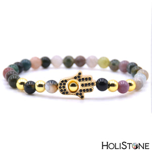 HoliStone 6mm Natural Stone and Zirconia Bead with Cross Bracelet for Women and Men ? Yoga Meditation Healing Balancing Energy Bracelet