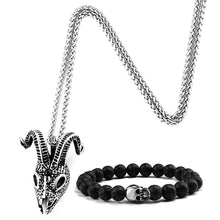 Load image into Gallery viewer, GUNGNEER Satan Ram Skull Pendant Necklace Skull Bead Chain Bracelet Jewelry Set