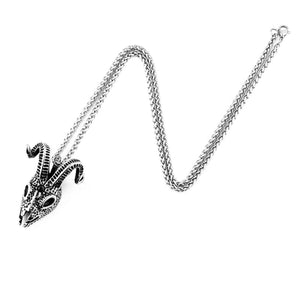 GUNGNEER Stainless Steel Satan Ram Skull Pendant Necklace Demonic Goat Jewelry Gift For Men