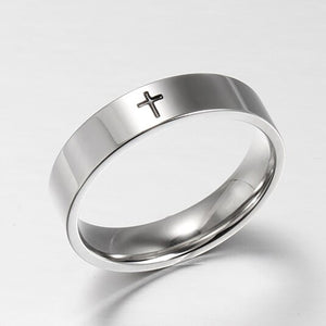GUNGNEER Stainless Steel Cross Necklace Christian Ring Jesus Jewelry Accessory Set Men Women