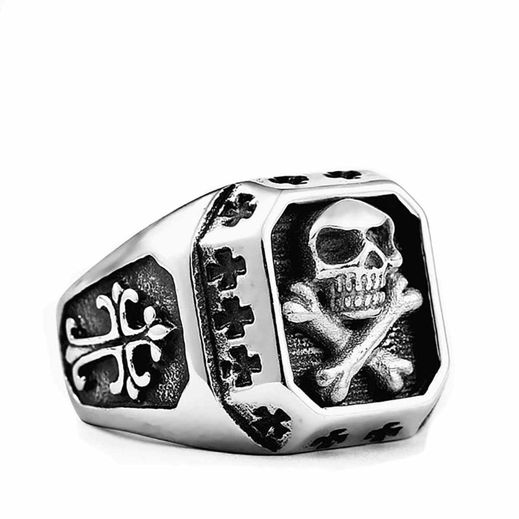 GUNGNEER Gothic Skull Head Finger Ring Stainless Steel Punk Biker Halloween Jewelry Men Women