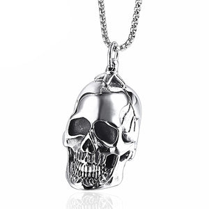 GUNGNEER Stainless Steel Skeleton Skull Pendant Necklace Gothic Punk Biker Jewelry Men Women